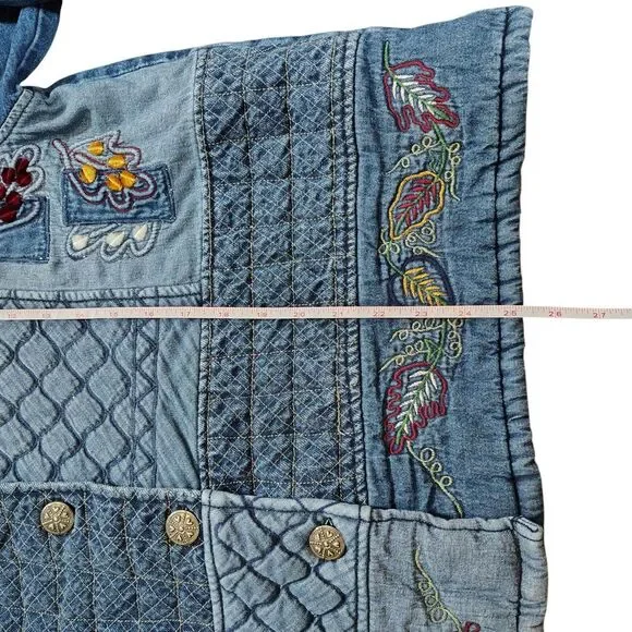 Keren Hart Womens 90s Patchwork Denim Jacket Size XL Embroidered Boho Cottage - Picture 9 of 11